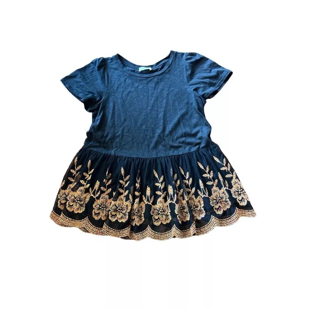 Alatr’d State Medium Black Multicolor Embroidered Flower‎ Tunic Top